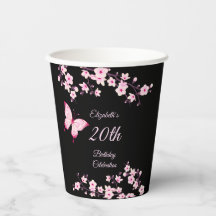 Papillon Cerise Blossoms Rose Noir Personnalisable