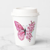Gobelets En Papier Papillon de fleurs avec Sakura rose (Verso)