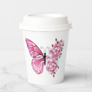 Gobelets En Papier Papillon de fleurs avec Sakura rose