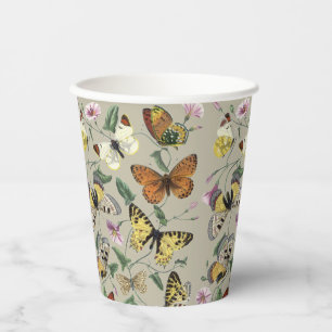 Gobelets En Papier Papillon de nuit vintage 1842 Art botanique floral
