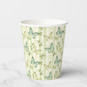 Gobelets En Papier Papillon et rayures Vert Coupes de papier d'annive