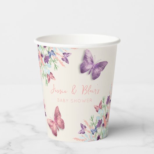 Gobelets En Papier Papillon Garden Pastel Baby shower Fleur sauvage (Verso)