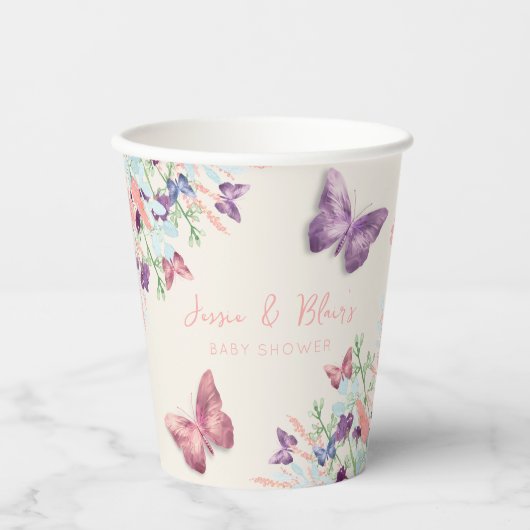 Gobelets En Papier Papillon Garden Pastel Baby shower Fleur sauvage (Recto)