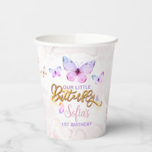 Gobelets En Papier Papillon premier anniversaire fille 1er rose viole