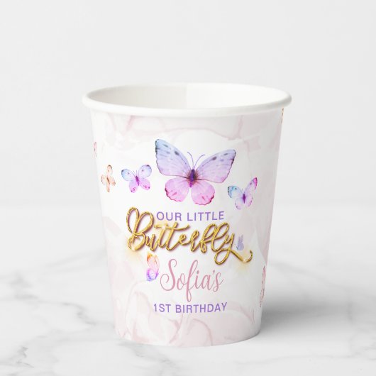 Gobelets En Papier Papillon premier anniversaire fille 1er rose viole (Gauche)