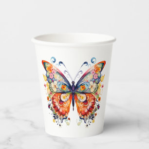 Gobelets En Papier Papillon rétro floral coloré