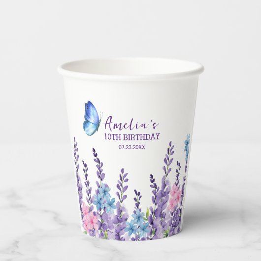 Gobelets En Papier Papillon rose floral Fille d'anniversaire vaissell (Verso)