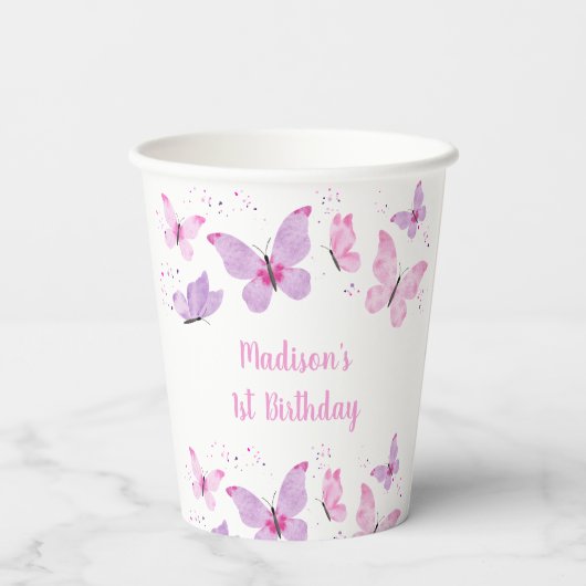 Gobelets En Papier Papillon rose violet Anniversaire (Verso)