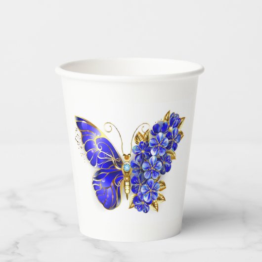 Gobelets En Papier Papillon Saphir Fleur (Recto)