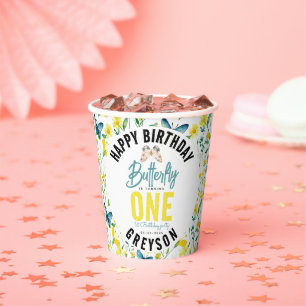 Gobelets En Papier Papillon Whimsical Floral 1er anniversaire