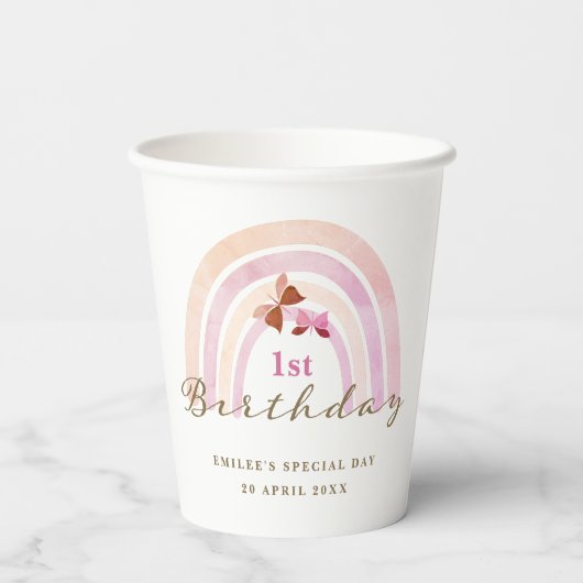 Gobelets En Papier Papillons arc-en-ciel Anniversaire Pastel Pinks (Verso)
