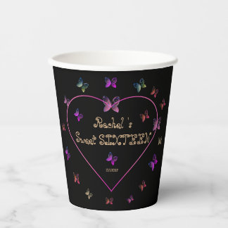 Gobelets En Papier Papillons de coeur rose doux 16 Anniversaire