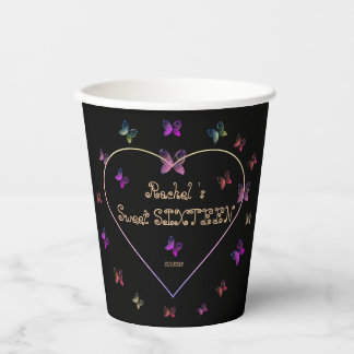 Gobelets En Papier Papillons de coeur rose doux 16 Anniversaire