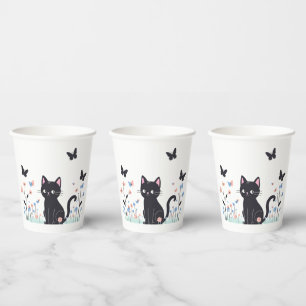Gobelets En Papier Papillons d'observation des chats noirs