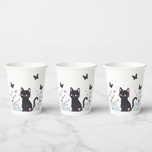 Gobelets En Papier Papillons d'observation des chats noirs (Multi)