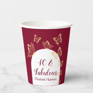 Gobelets En Papier Papillons d'or de Bourgogne moderne Fabuleux anniv