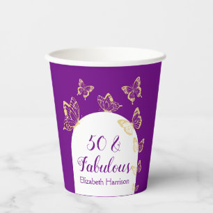 Gobelets En Papier Papillons d'or violet moderne Fabuleux anniversair