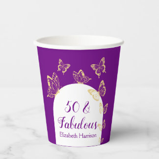 Gobelets En Papier Papillons d'or violet moderne Fabuleux anniversair