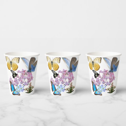 Gobelets En Papier Papillons et fleurs (Multi)