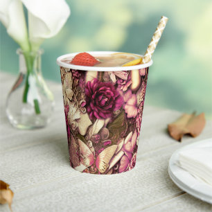 Gobelets En Papier Papillons Et Roses De Collage Décoratifs
