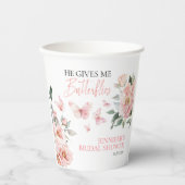 Gobelets En Papier Papillons Fleurs Rose Pâle Réception de Mariage (Recto)