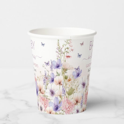 Gobelets En Papier Papillons Fleurs sauvages violets rose bébé en fle (Droite)