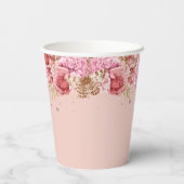 Gobelets En Papier Papillons floraux rose heureux 15e anniversaire (Verso)