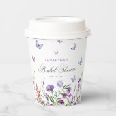 Gobelets En Papier Papillons modernes Floral Fête des mariées violet (Recto)