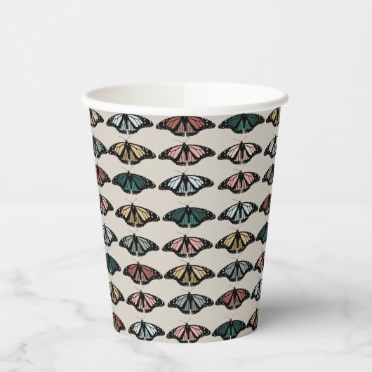 Gobelets En Papier Papillons neutres modernes Motif de jardin (Gauche)