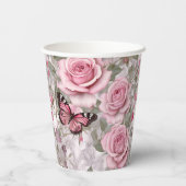 Gobelets En Papier Papillons rose pâle et fleurs Roses (Verso)