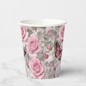 Gobelets En Papier Papillons rose pâle et fleurs Roses (Gauche)