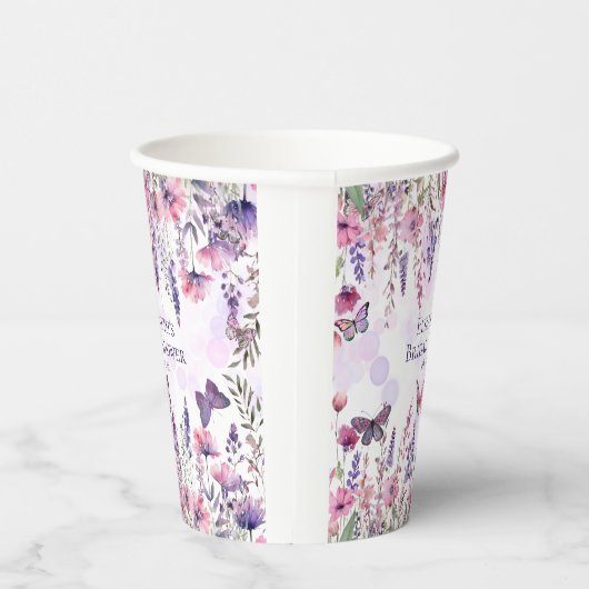 Gobelets En Papier Papillons rose pourpre et fleurs Fleurs sauvages (Droite)