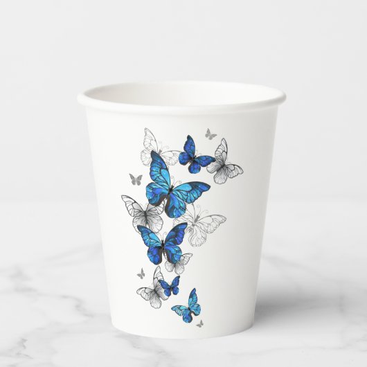 Gobelets En Papier Papillons volants bleus Morpho (Recto)