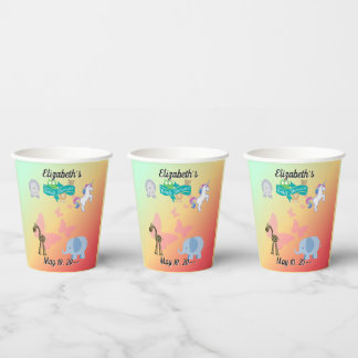 Gobelets En Papier Parade d'animaux fantaisistes Vert Jaune Orange