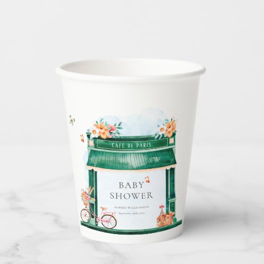 Gobelets En Papier Paris Café Boulangerie Baby shower aquarelle (Recto)