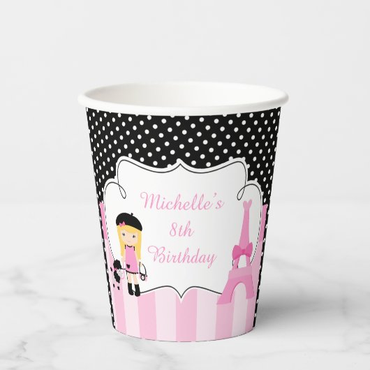 Gobelets En Papier Paris Tour Eiffel Blonde Girl (Recto)