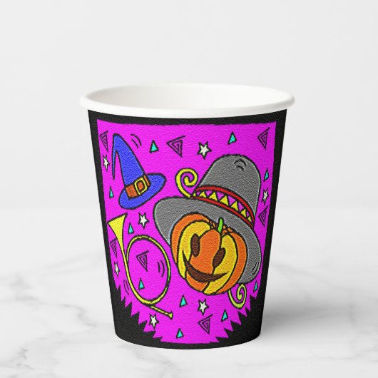 Gobelets En Papier Parti d'Halloween Jack OLantern Bugle violet (Recto)