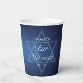 Gobelets En Papier Parti moderne Blue Bar Mitzvah Personnalisé (Verso)