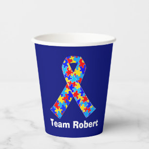 Gobelets En Papier Partie Bleu ruban Sensibilisation sur l'autisme pe