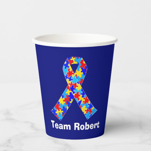 Gobelets En Papier Partie Bleu ruban Sensibilisation sur l'autisme pe (Recto)