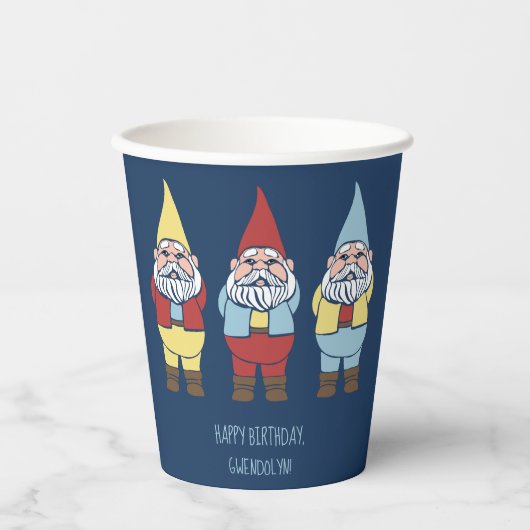 Gobelets En Papier Partie Message Personnalisée Gnomes Jardin Cute (Recto)