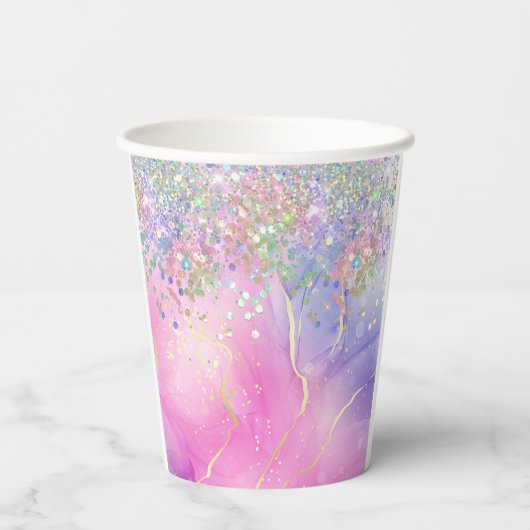 Gobelets En Papier Parties scintillant arc-en-ciel 6e fête d'annivers (Verso)