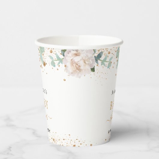 Gobelets En Papier parties scintillant baby shower fleurie à eucalypt (Gauche)