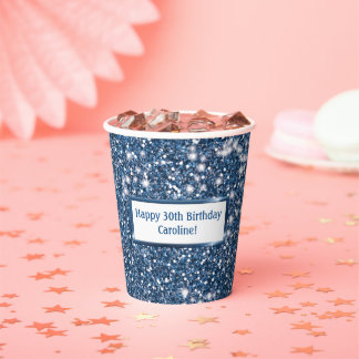 Gobelets En Papier Parties scintillant Bleu Faux Regarder avec texte 