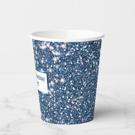 Gobelets En Papier Parties scintillant Bleu Faux Regarder avec texte (Gauche)