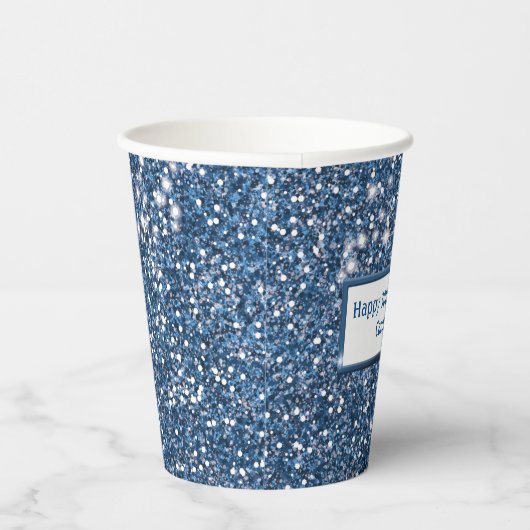 Gobelets En Papier Parties scintillant Bleu Faux Regarder avec texte  (Droite)