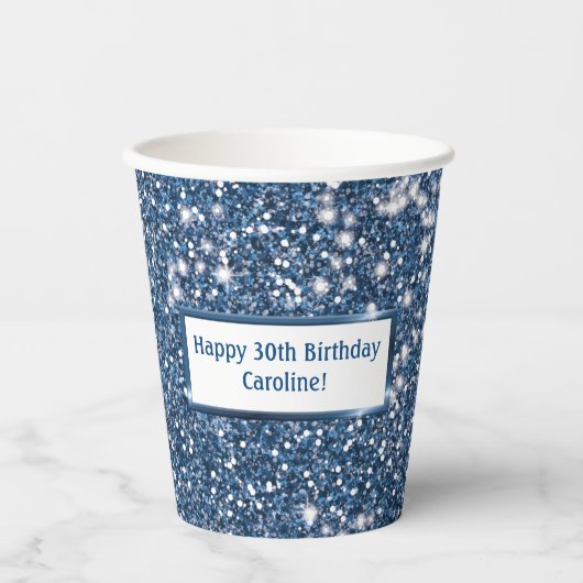 Gobelets En Papier Parties scintillant Bleu Faux Regarder avec texte  (Recto)