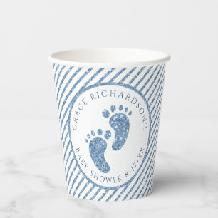 Gobelets En Papier Parties scintillant bleue Baby shower pieds bébé P