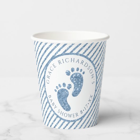 Gobelets En Papier Parties scintillant bleue Baby shower pieds bébé P (Verso)
