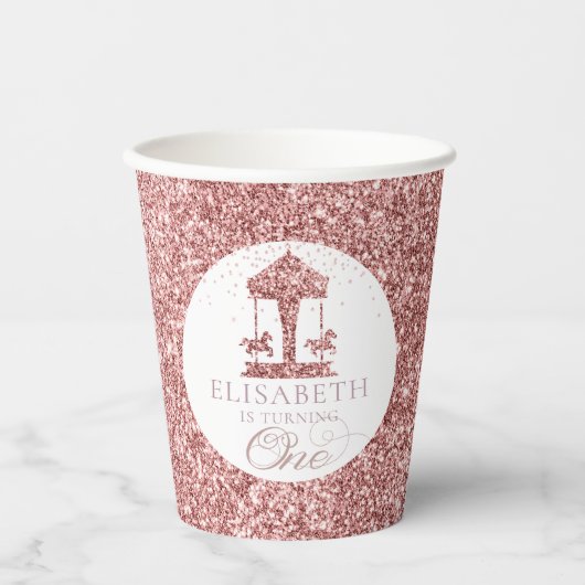 Gobelets En Papier Parties scintillant Carrousel Premier anniversaire (Recto)